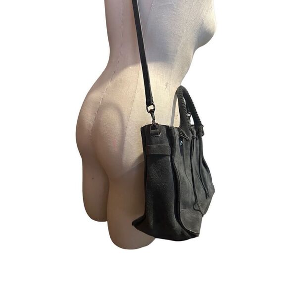 Rebecca Minkoff Grey Handbag Suede Leather Zipper Medium Crossbody Strap Fringe - Picture 6 of 16